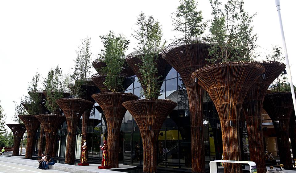 Le pavillon vietnamien orné de lotus. Très répandue au Vietnam, cette plante à la propriété de purifier l'eau.