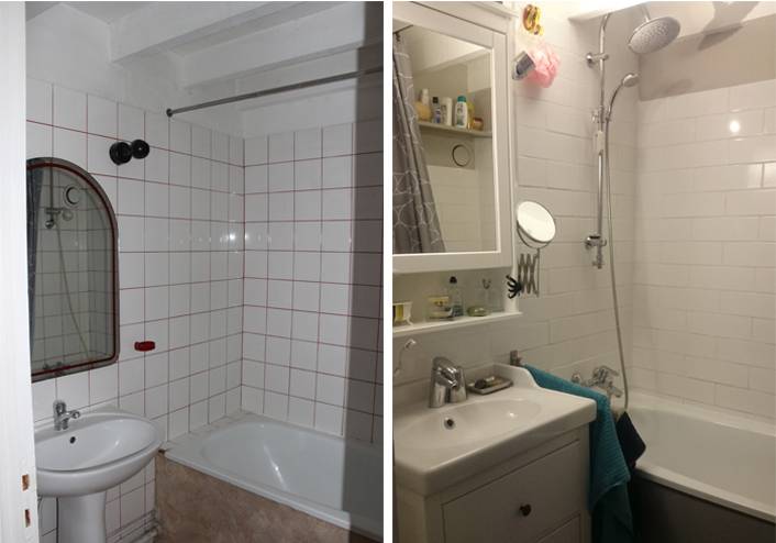 La salle de bain avant et après.