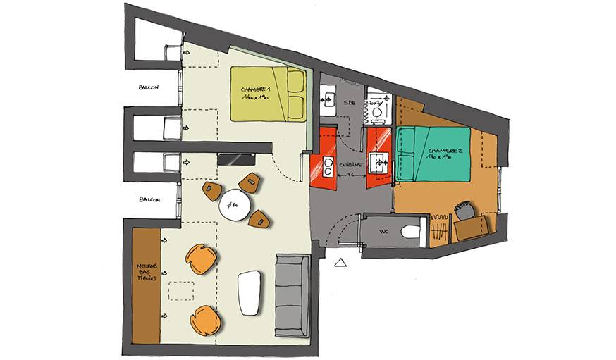 Le plan de l'appartement après travaux, dessiné par l'architecte.