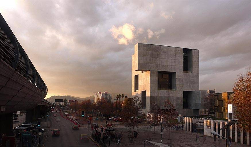 Le centre d'innovation Anacleto Angelini de l'Université catholique du Chili, à Santiago du Chili. Réalisé par Alejandro Aravena et achevé en 2014.