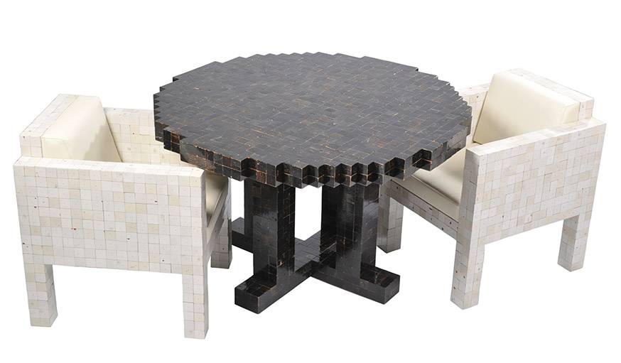 Fauteuils et table issus de la collection waste waste 40x40.