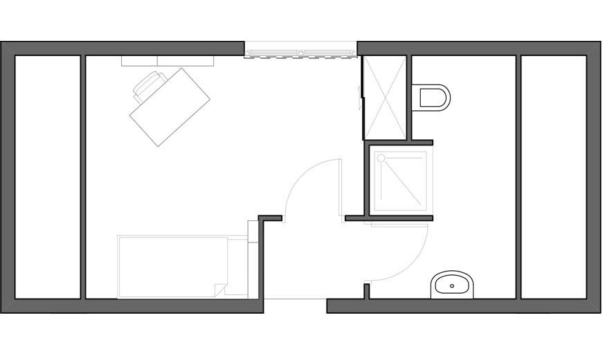 Evolution possible : une chambre d'enfant et une salle de bain séparée.