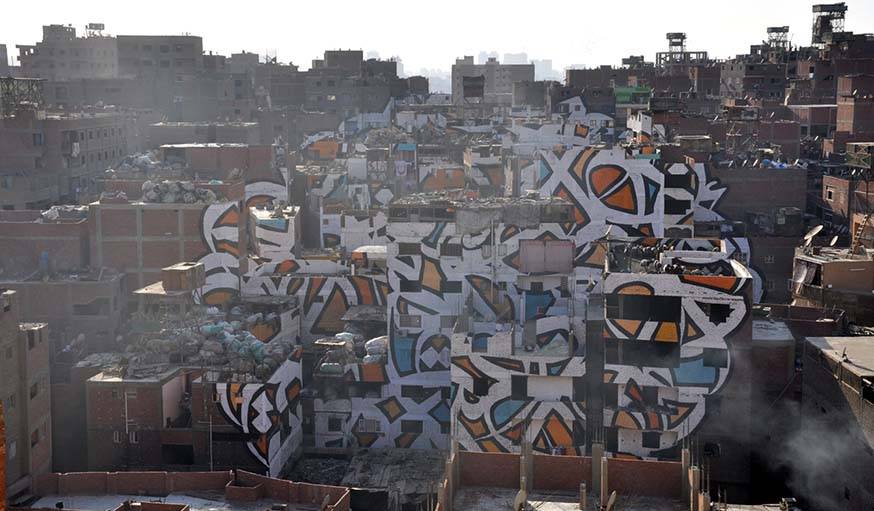 Immeubles relookés par El seed au Caire, en Égypte.