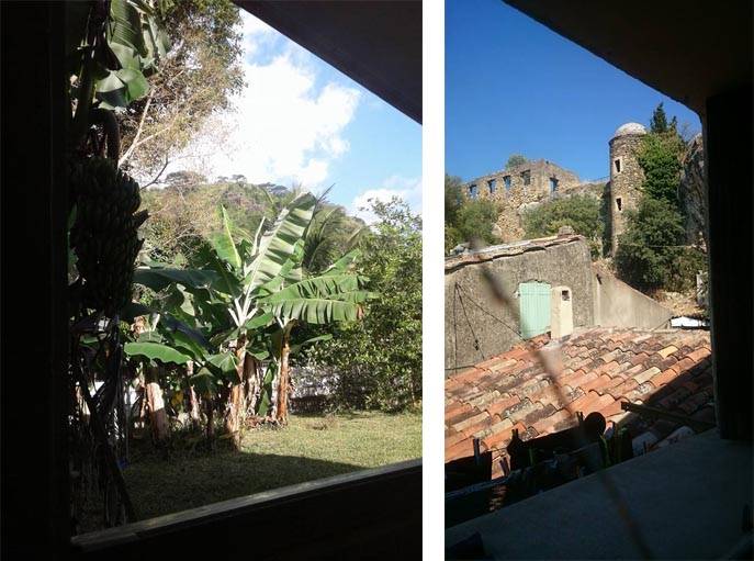 Jardin à Tahiti et vue depuis la fenêtre en Provence. 