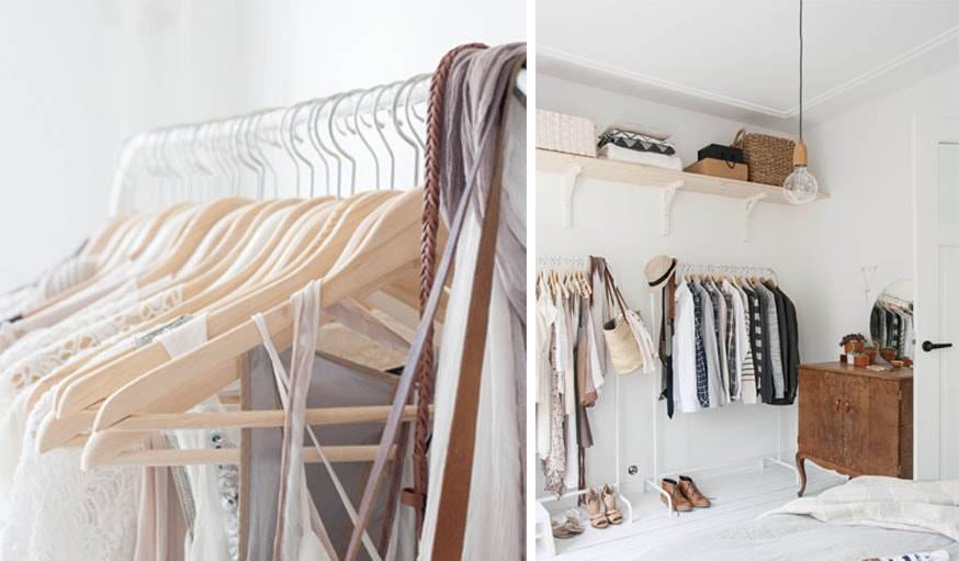 Le dressing minimaliste d'Holly Marder prend peu de place dans la chambre.