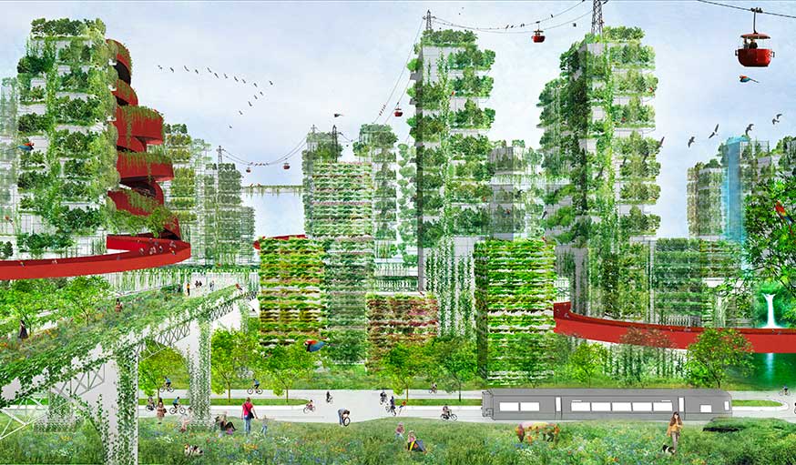 Esquisse de la future ville-forêt. 