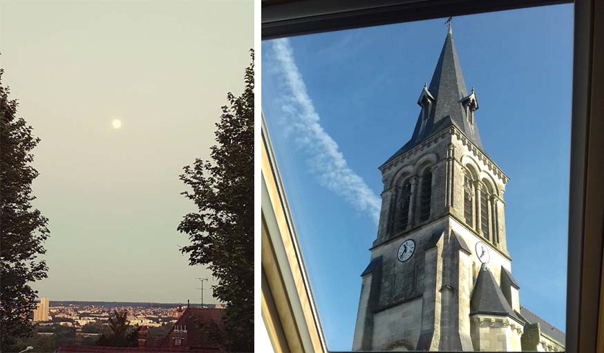 La lune à Athis-Mons dans l'Essone (à gauche) et les cloches qui carillonnent (à droite).