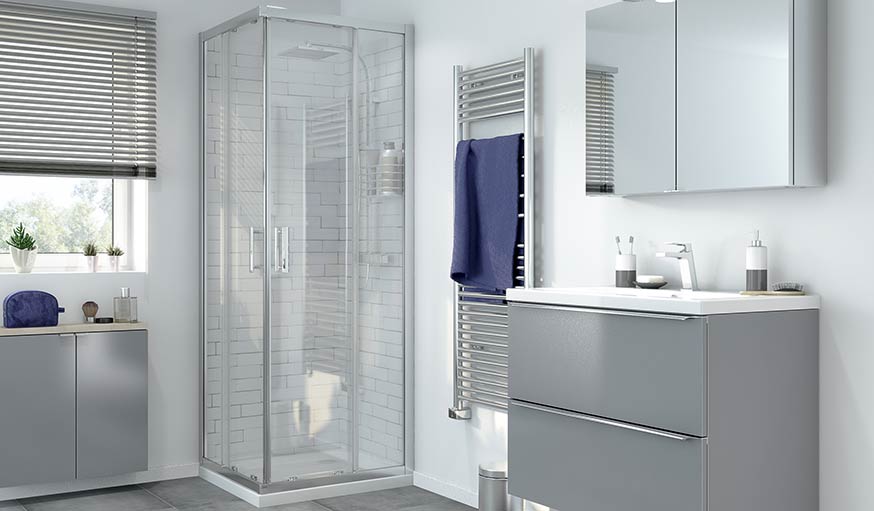Porte de douche en angle transparente Beloya par Cooke & Lewis.