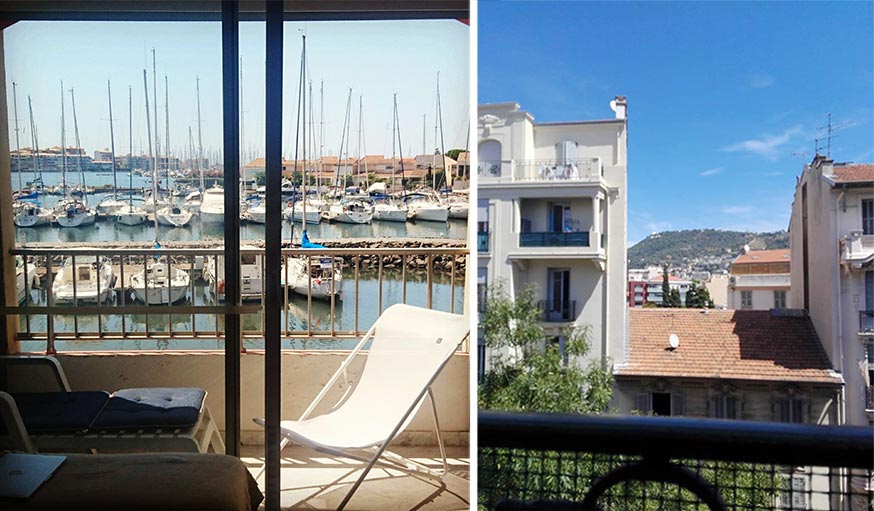 Vue sur le port du Cap d'Adge (à gauche) et vue de Nice le 27 juillet (à droite). 