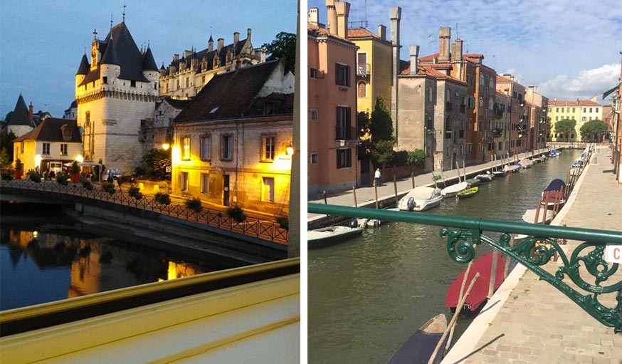 Loches, dans le Loir-et-Cher (à gauche) et le quartier Cannaregio à Venise (à droite).