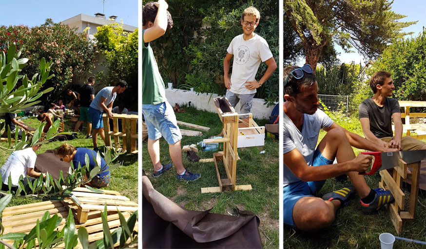 Ateliers fabrication de potagers surélevés en palette, animés par Sébastien Girault. 