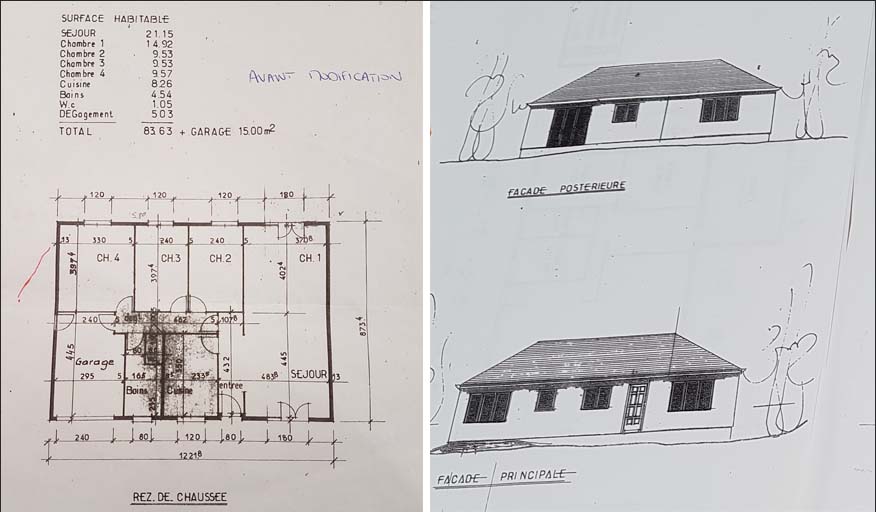 Le plan de la maison avant / Vue de l'expérieure