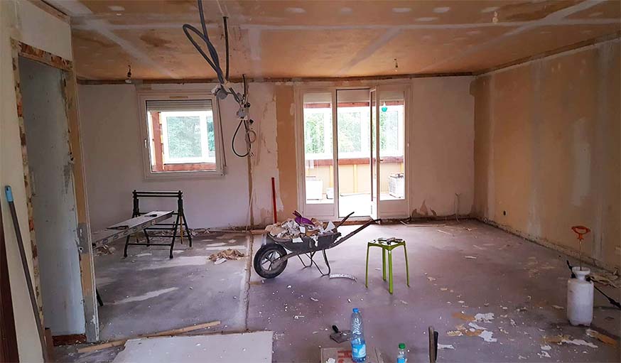 Le salon en travaux