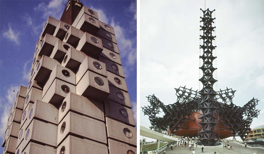 Kishô Kurokawa - Nakagin Capsule Tower (1972) / Kishô Kurokawa - Pavillon Toshiba IHI (1970).