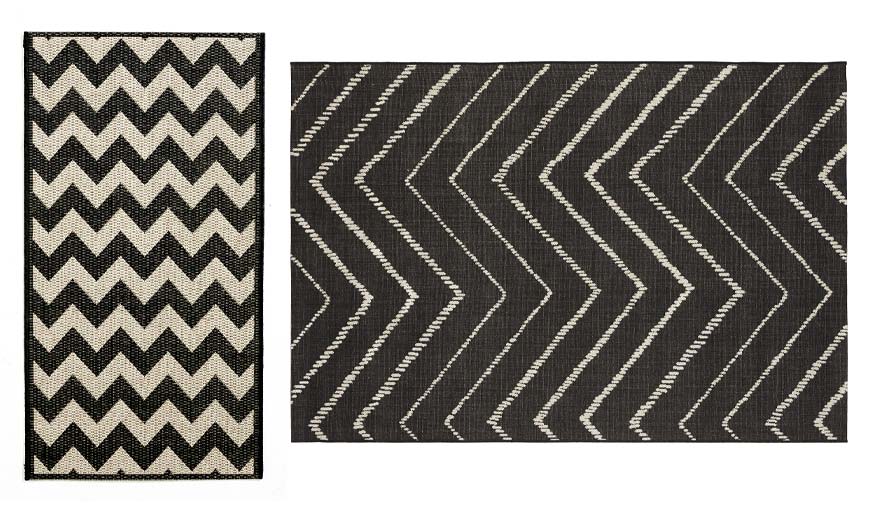 À gauche, tapis graphique (20), à droite, tapis chevrons (45).