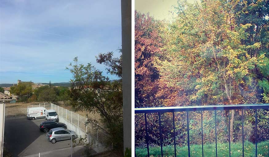 Vu sur le ciel bleu dans le Vaucluse, le 26 octobre (à gauche) et vu sur la nature à Auxerre à l'Yonne, le 25 octobre