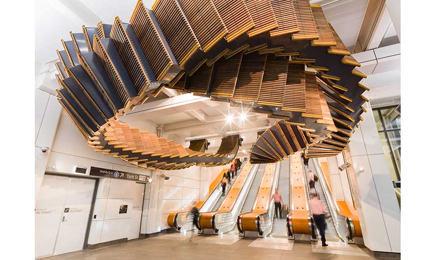 Chris Fox with his work Interloop' at Wynyard Station, December 2017