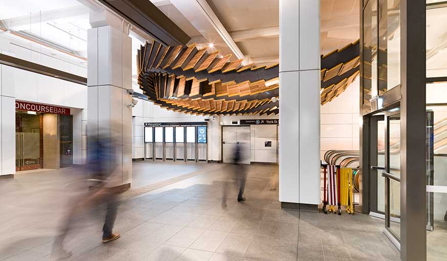 Chris Fox with his work Interloop' at Wynyard Station, December 2017