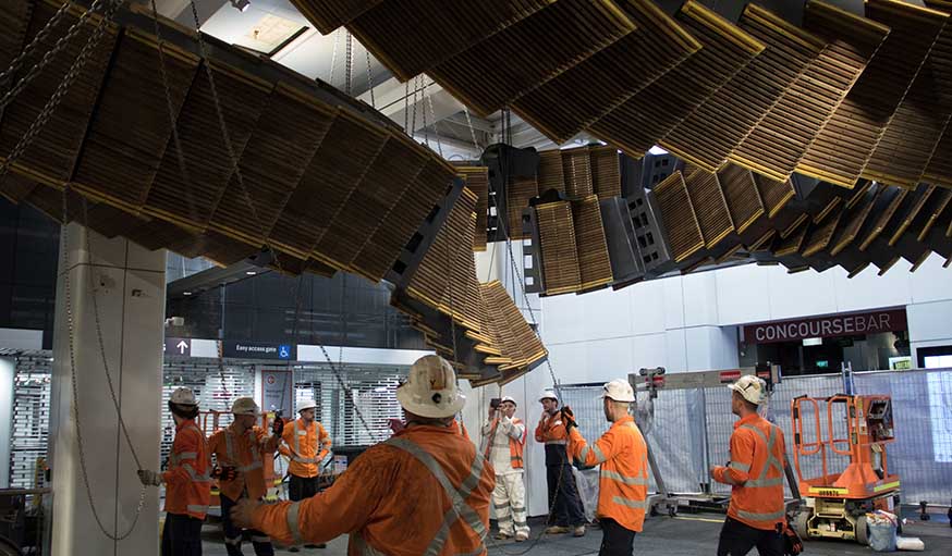 Chris Fox with his work Interloop' at Wynyard Station, December 2017