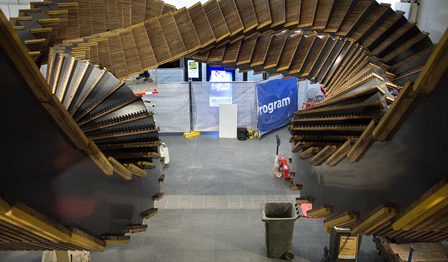 Chris Fox with his work Interloop' at Wynyard Station, December 2017