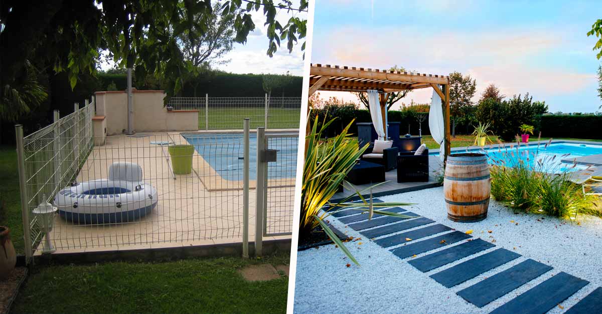 Rénovation de piscine avant / après une piscine moderne avec une pergola en bois