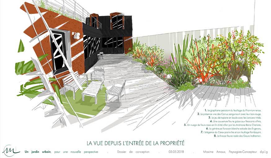 Projet dessiné par Maxime Arnoux pour le jardin et la terrasse