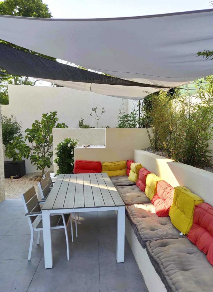 terrasse rénovée avec voiles d'ombrages agence MRC