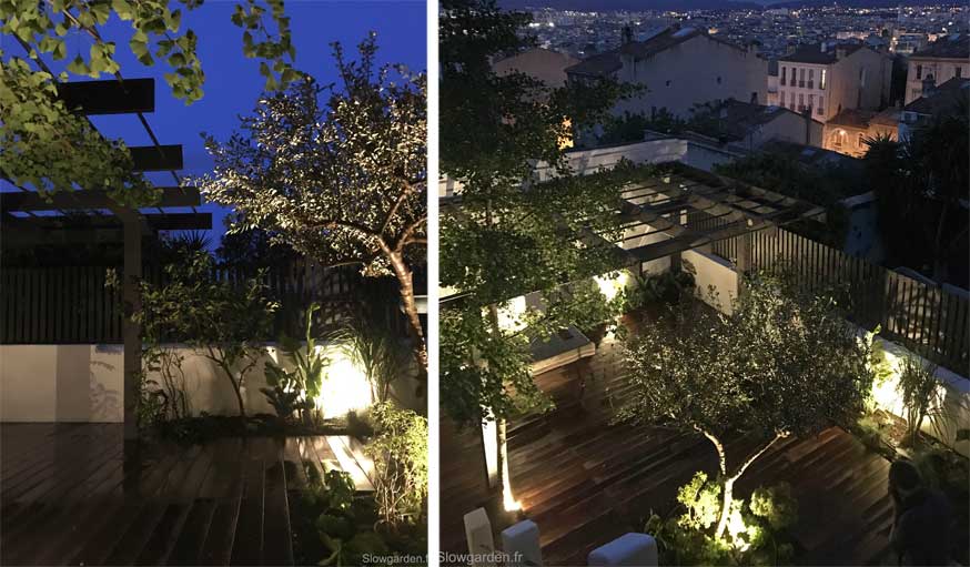 Avant après jardin Marseille pergola de nuit