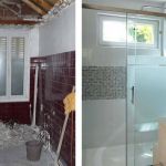 La salle de bain d'Allysone pendant et après les travaux.