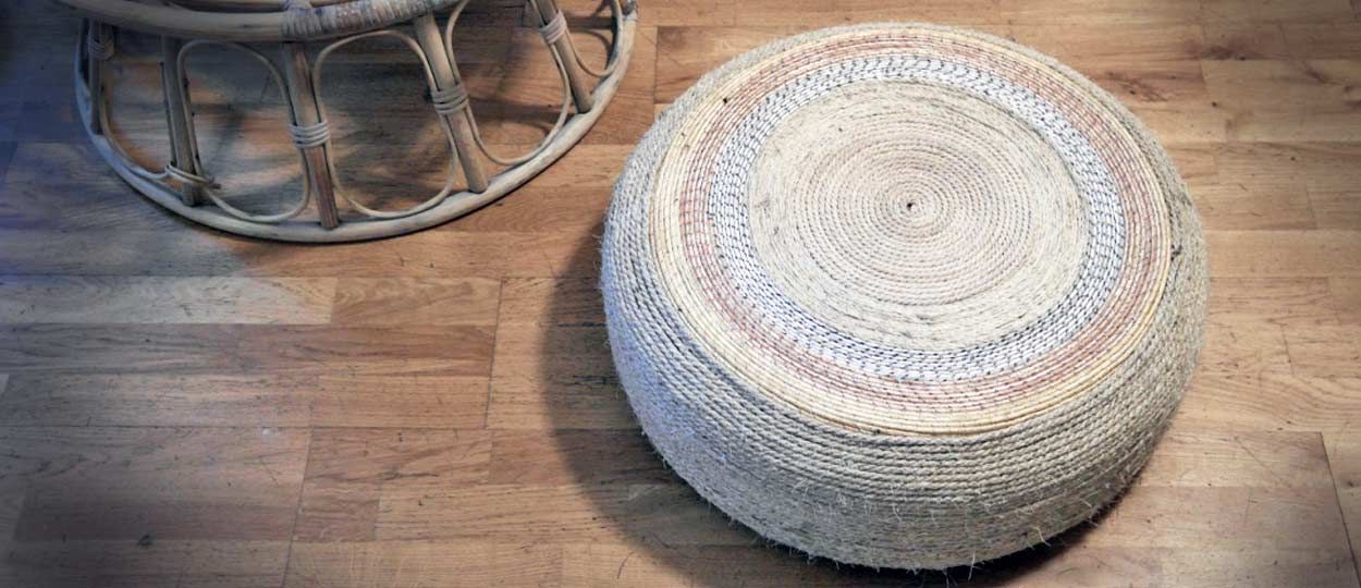 DIY : Fabriquez un joli pouf avec un pneu et de la corde