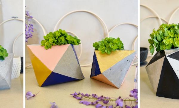 Tuto : Fabriquez un cache-pot en ciment aux motifs géométriques