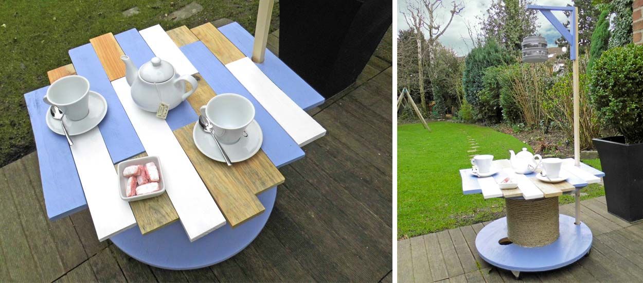 Tuto : Fabriquez une table de jardin ambiance bord de mer avec un touret