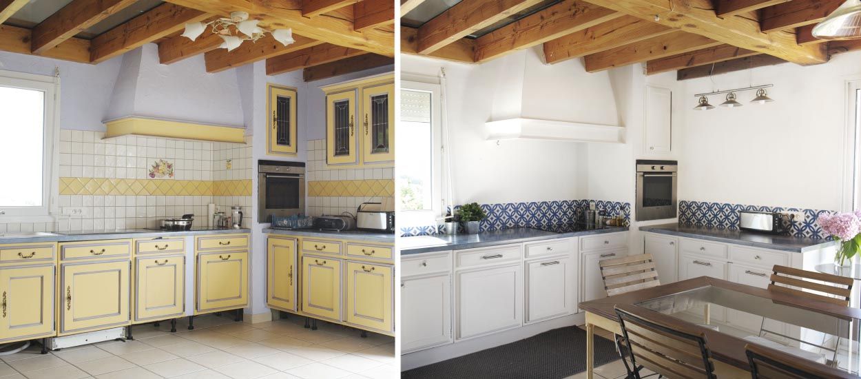 Avant / Après : Une cuisine provençale relookée en blanc et bleu