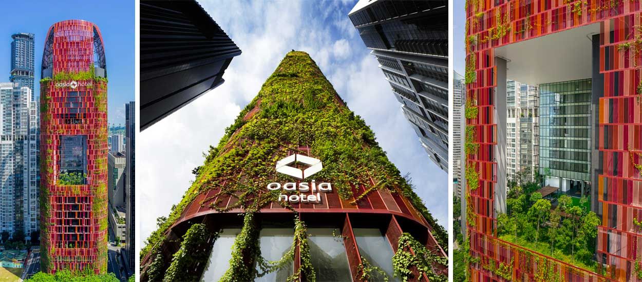 Magnifique : la végétation envahit la façade de cet hôtel de Singapour