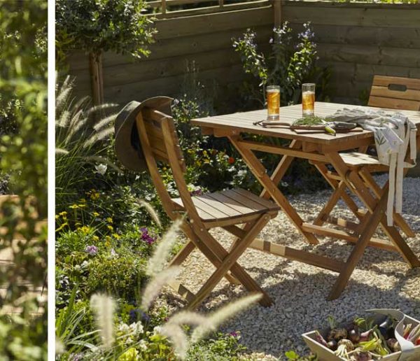 Le salon de jardin en bois Denia est parfaitement adapté à votre mode de vie