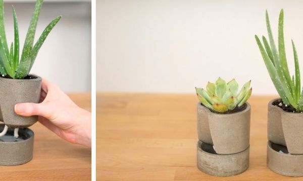 Tuto : Fabriquez un joli pot de fleurs en béton avec une réserve d'eau