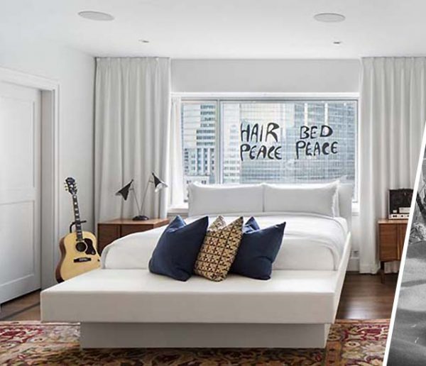 Une chambre d'hôtel redécorée en hommage au bed in for peace de John Lennon et Yoko Ono