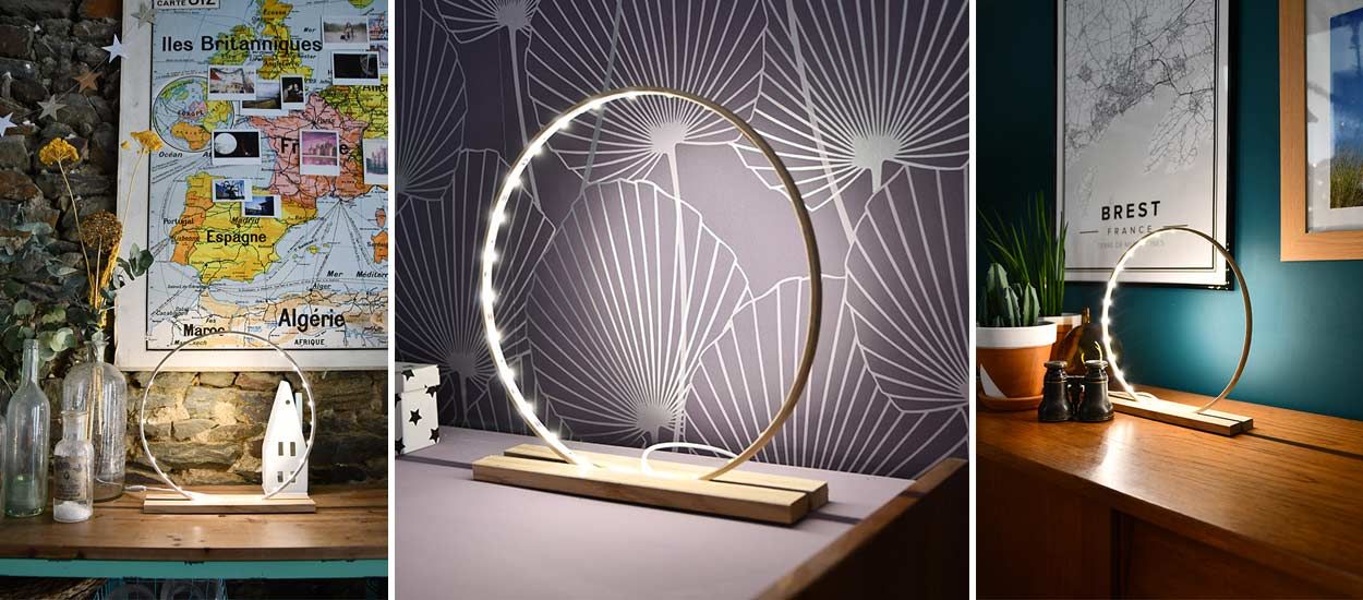 Tuto : Fabriquez un lampe décorative LED tendance avec un cercle de broderie