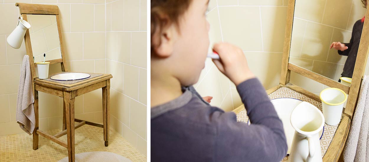 DIY : Bricolez une salle de bains montessori pour enfant avec une chaise