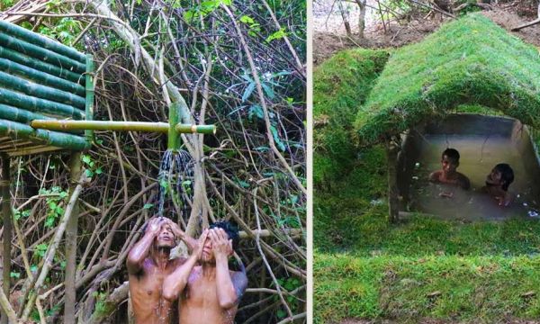 Ils creusent une piscine à main nues et fabriquent une incroyable douche en bambou