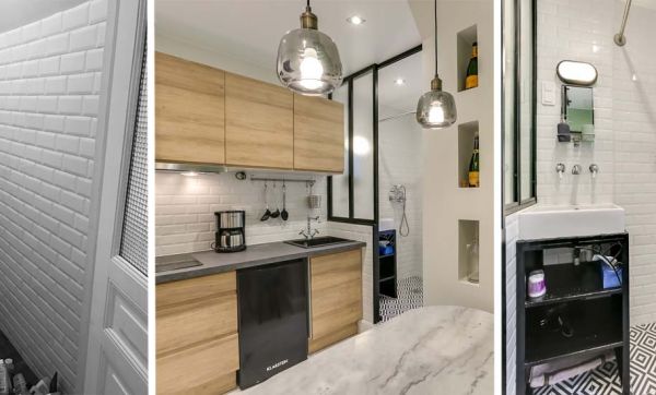 La salle de bains dans la cuisine qui remplace la douche du placard