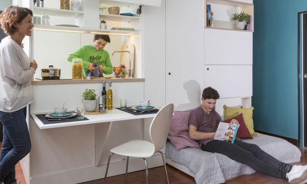 Ce meuble multifonction de 6 m² cache une cuisine, une salle de bains et un lit