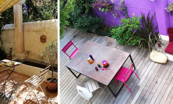 Avant / Après : Cette terrasse abîmée ose le violet pour un style bohème !