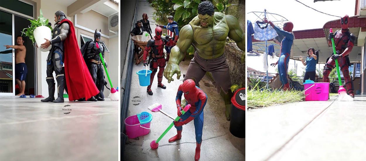 Ce collectionneur de figurines fait faire son ménage aux super-héros de Marvel et DC !