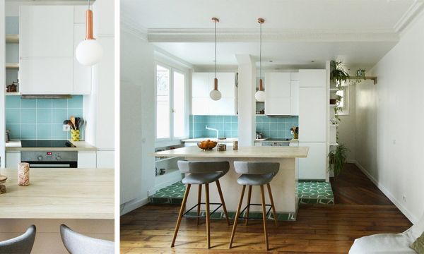 Avant / Après :  Cuisine ouverte et îlot central pour moderniser cet appartement haussmannien