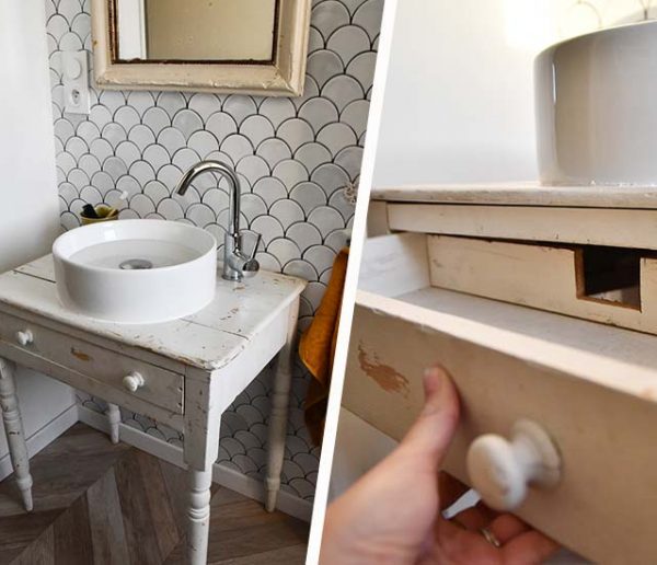 Tuto : Détournez une table ancienne en meuble vasque pour une salle de bains vintage