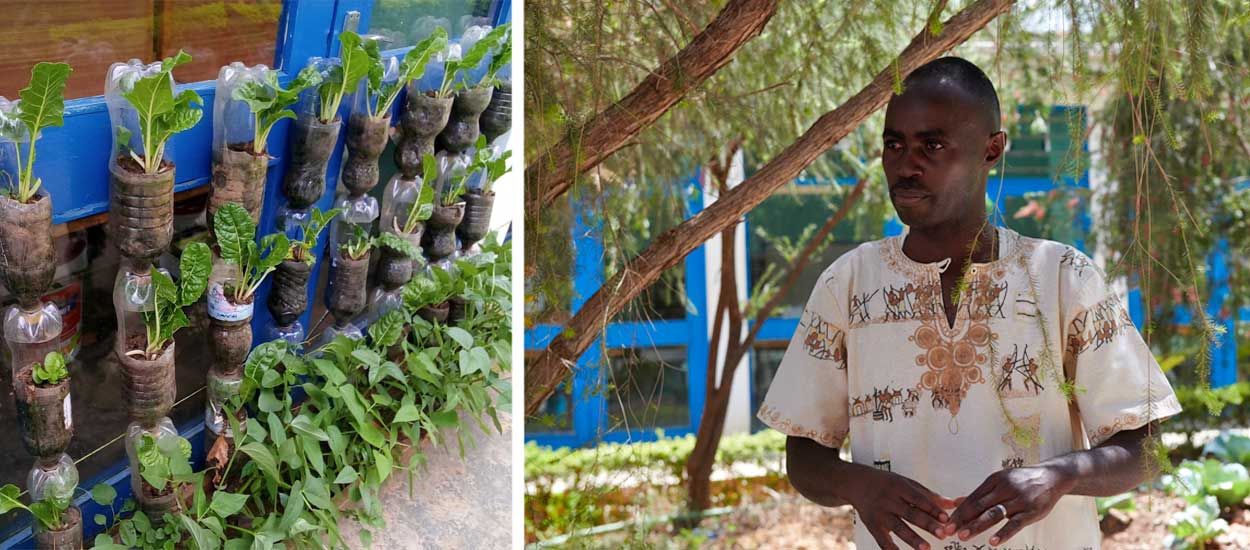 Au Kenya, il cultive un potager dans des bouteilles en plastique pour économiser l'eau