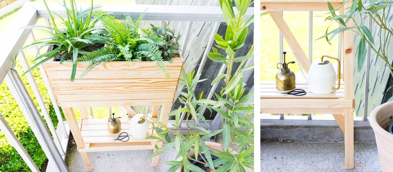 Tuto : Fabriquez une jardinière avec tablette pour ranger le matériel d'entretien de vos plantes