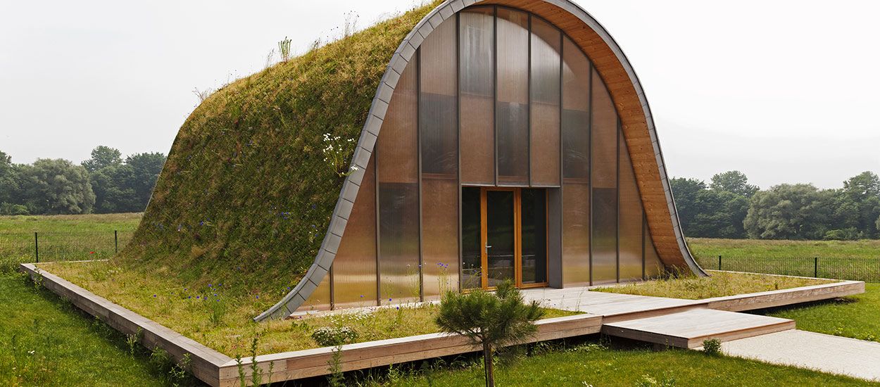 Le toit végétalisé de cette drôle de maison protège de la chaleur