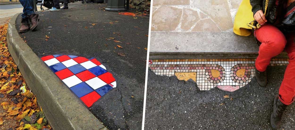 Cet artiste répare les trottoirs avec des mosaïques et embellit la ville